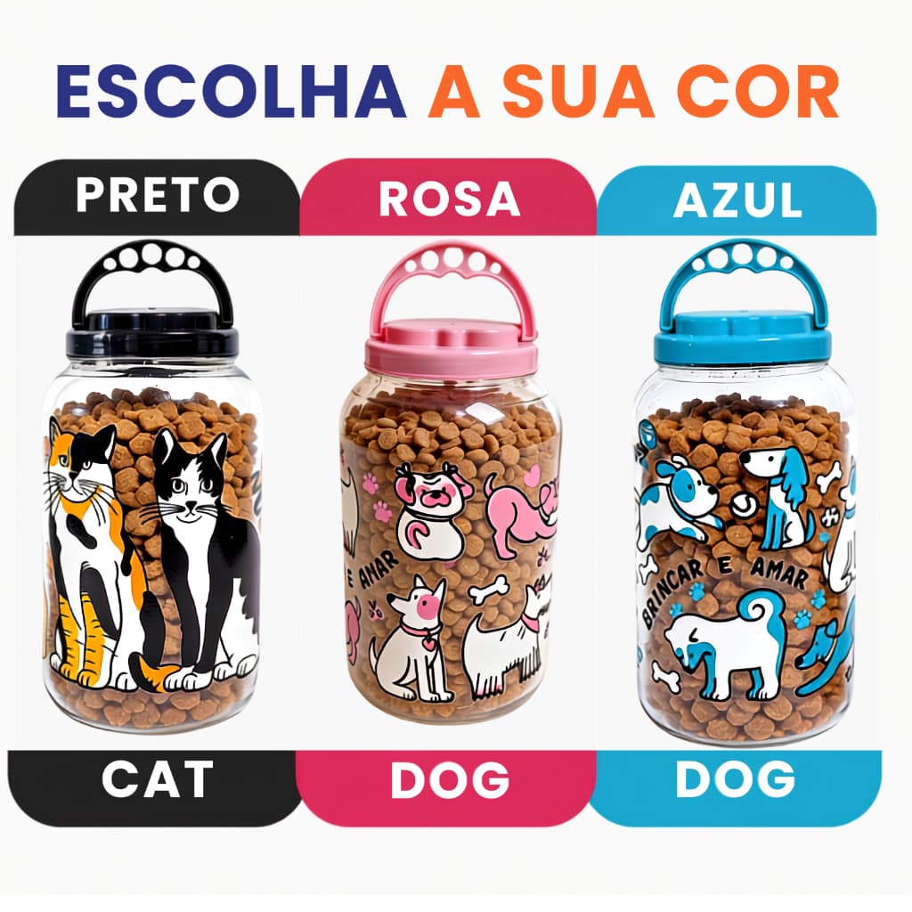 Pote Porta Ração Pet 3,6 Litros com Alça Recipiente Ração Cachorro Gato