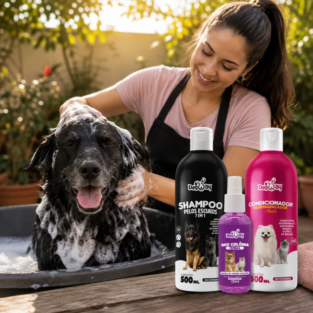 Kit Shampoo Escurecedor 7 em 1 Condicionador Neutro Deo Colônia Cães Gatos