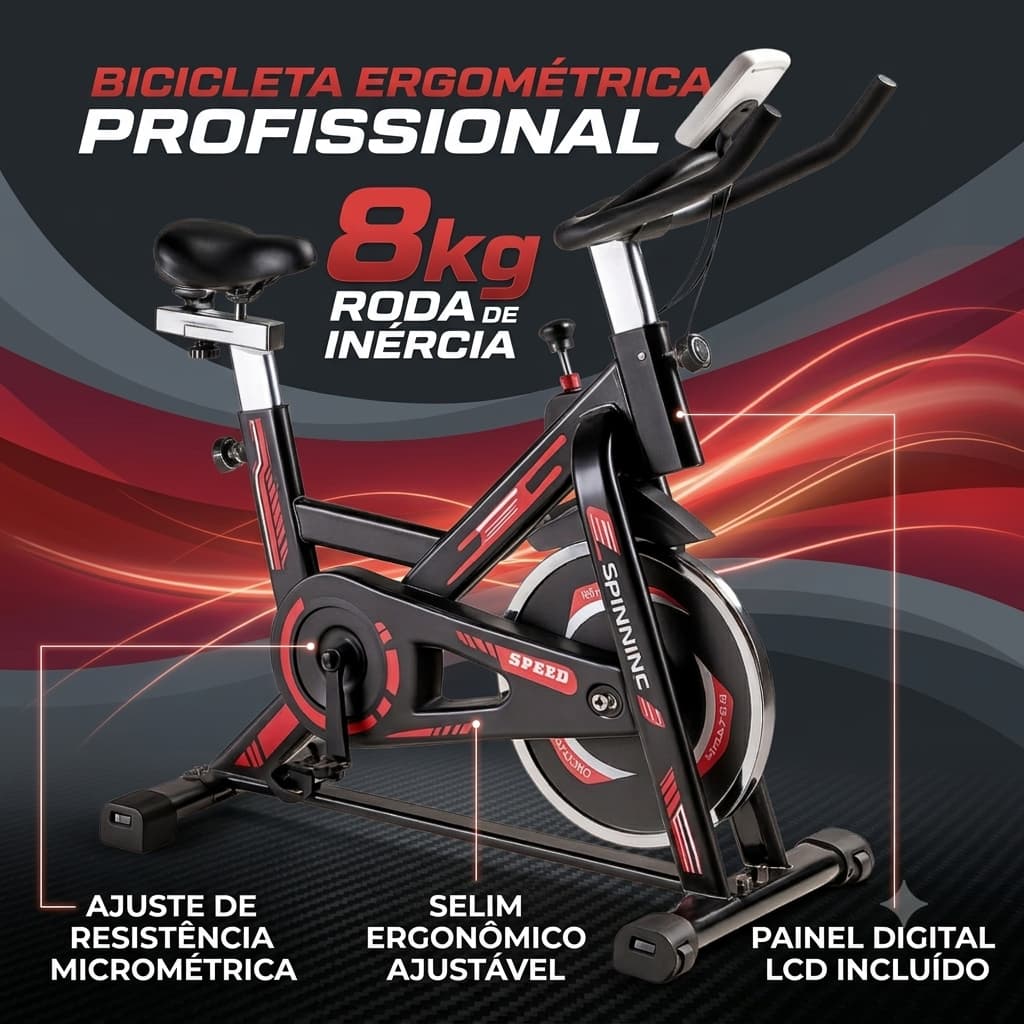 Bike Bicicleta Ergometrica Exercicio Academia Inércia 8kg Spinning Ginastica Roda de Inércia 8kg