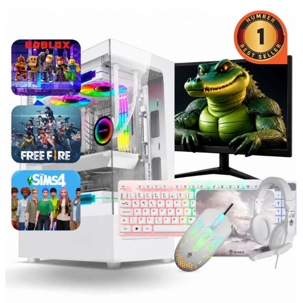 Computador Gamer Completo i5 Memoria Ram 16GB Monitor Teclado Mouse Headset Branco
