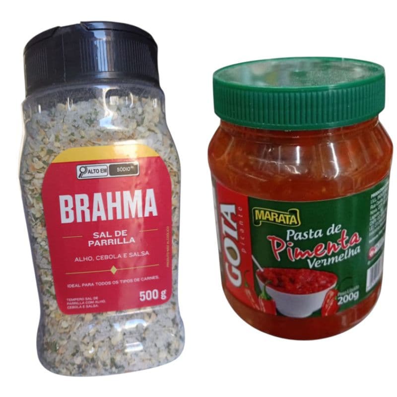 Kit Sal de Parrilla Brahma Alho Cebola e Salsa 500g + Pasta de Pimenta Vermelha Maratá 200g Churrasco e Temperos