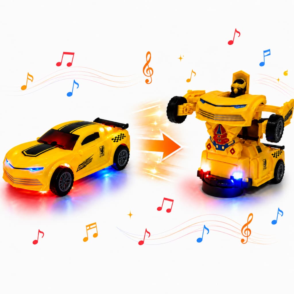 Carrinho Camaro Transformers Brinquedo Vira Robô Luz Som Bate Volta Diversão Crianças