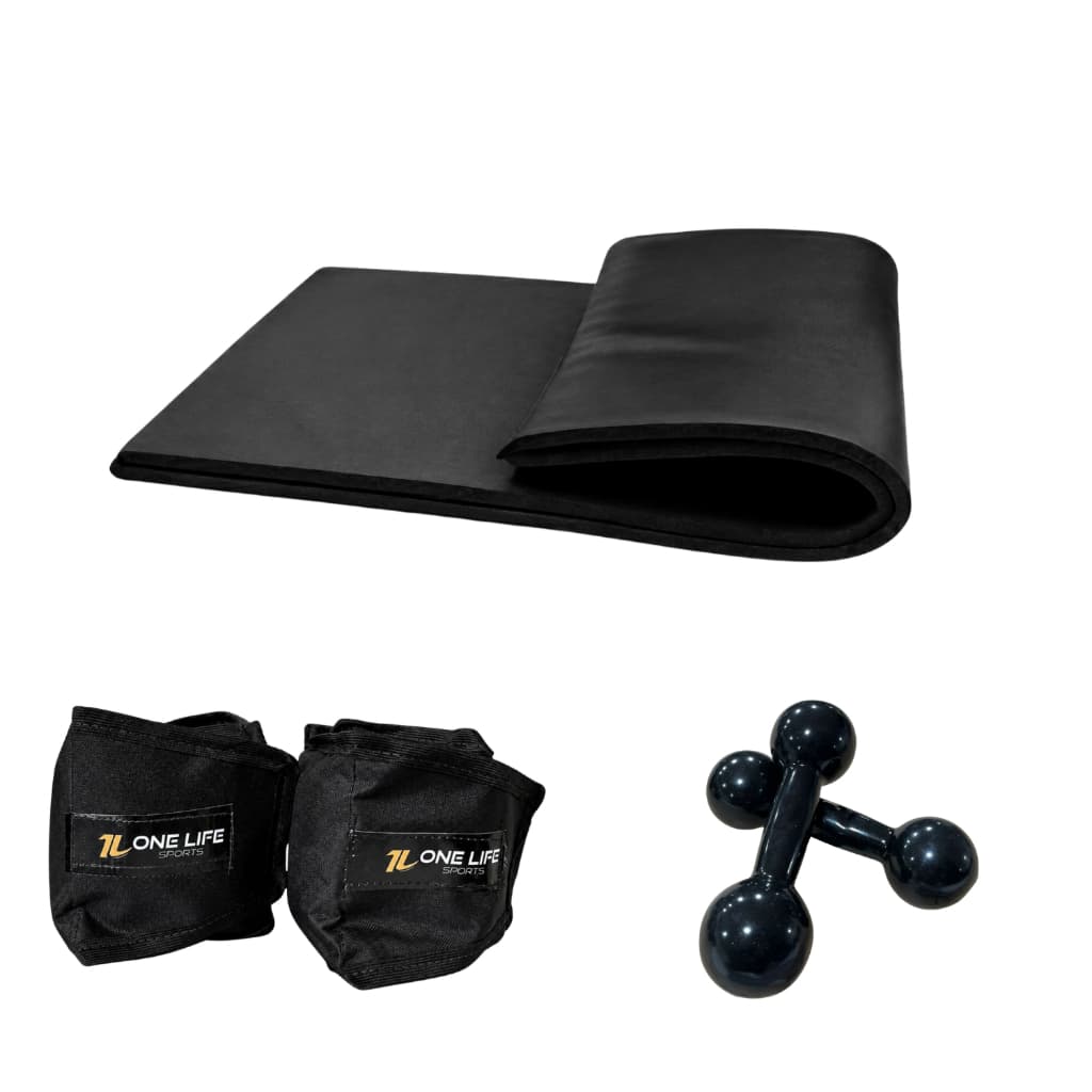 Kit Aeróbico em Casa Caneleira 5kg Halter 2kg Colchonete Treino Funcional Fortalecimento Muscular