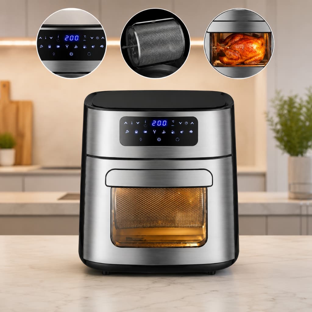 Air Fryer Digital Knakasaki 12L 1700W Forno com Visor Transparente Cesto Giratório Inox