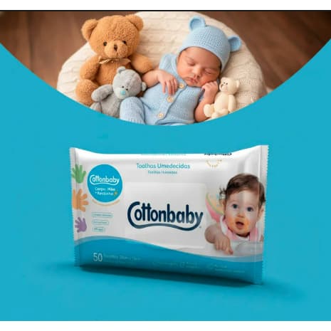 Toalha Umedecida Infantil C/50 Premium Recém Nascido Cottonbaby