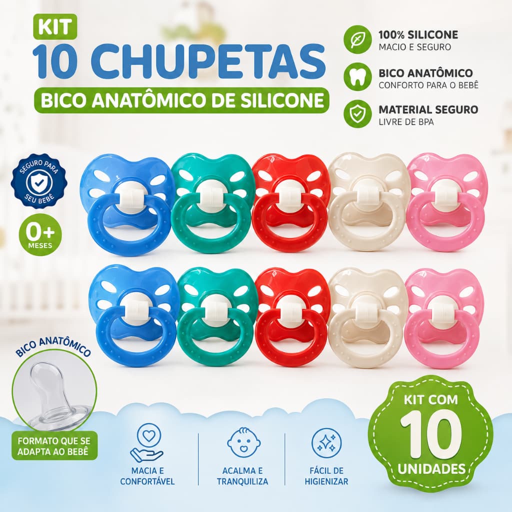 Chupeta Plus Bico Anatomico Para Menino Pacote Com 10 Unidades Baby Nany