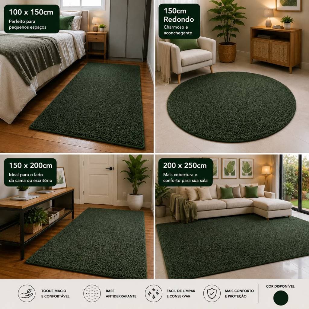 Tapete Verde Musgo Sala Quarto Escritorio Antiderrapante Conforto Elegancia Diversos Formatos