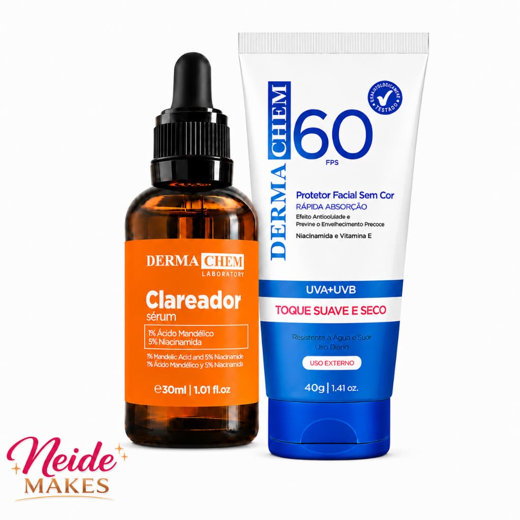 Kit Skincare Dermachem Protetor Solar F60 + Sérum Clareador Peptídeos Rosa Mosqueta Efeito Secativo