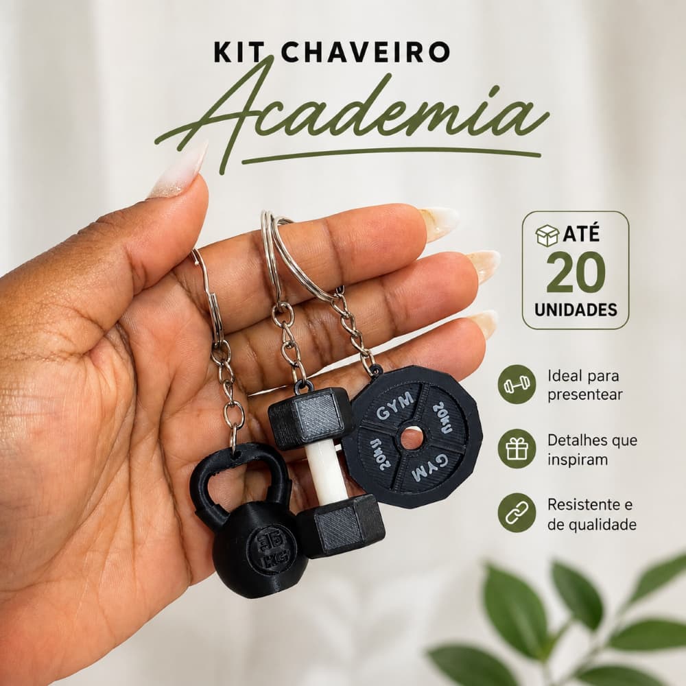 Kit Chaveiro Academia Strong • Halter • Anilha •  Kettlebell  • Estilo Gym Fitness