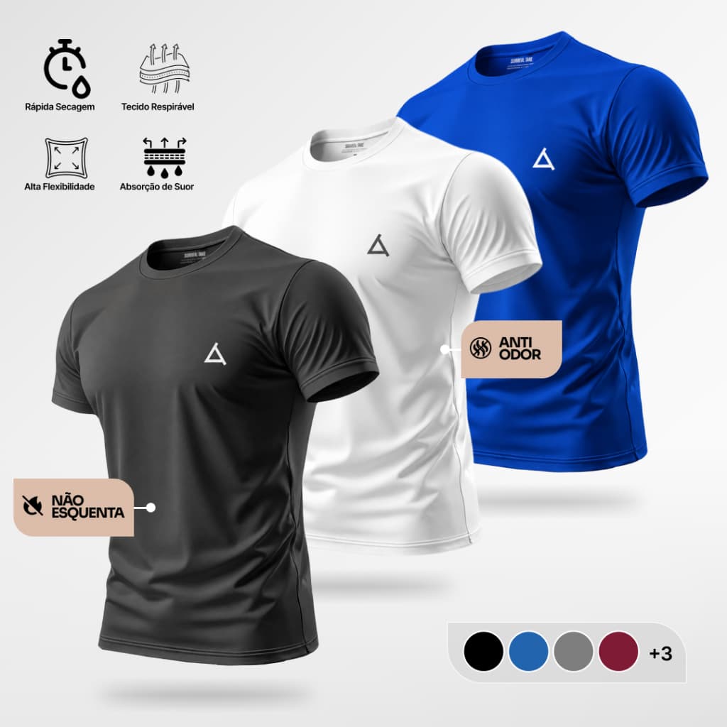KIT 3 ou 2 Camiseta Dry Fit Masculina UV 50+ Manga Curta Blusa Academia Treino Corrida Musculação