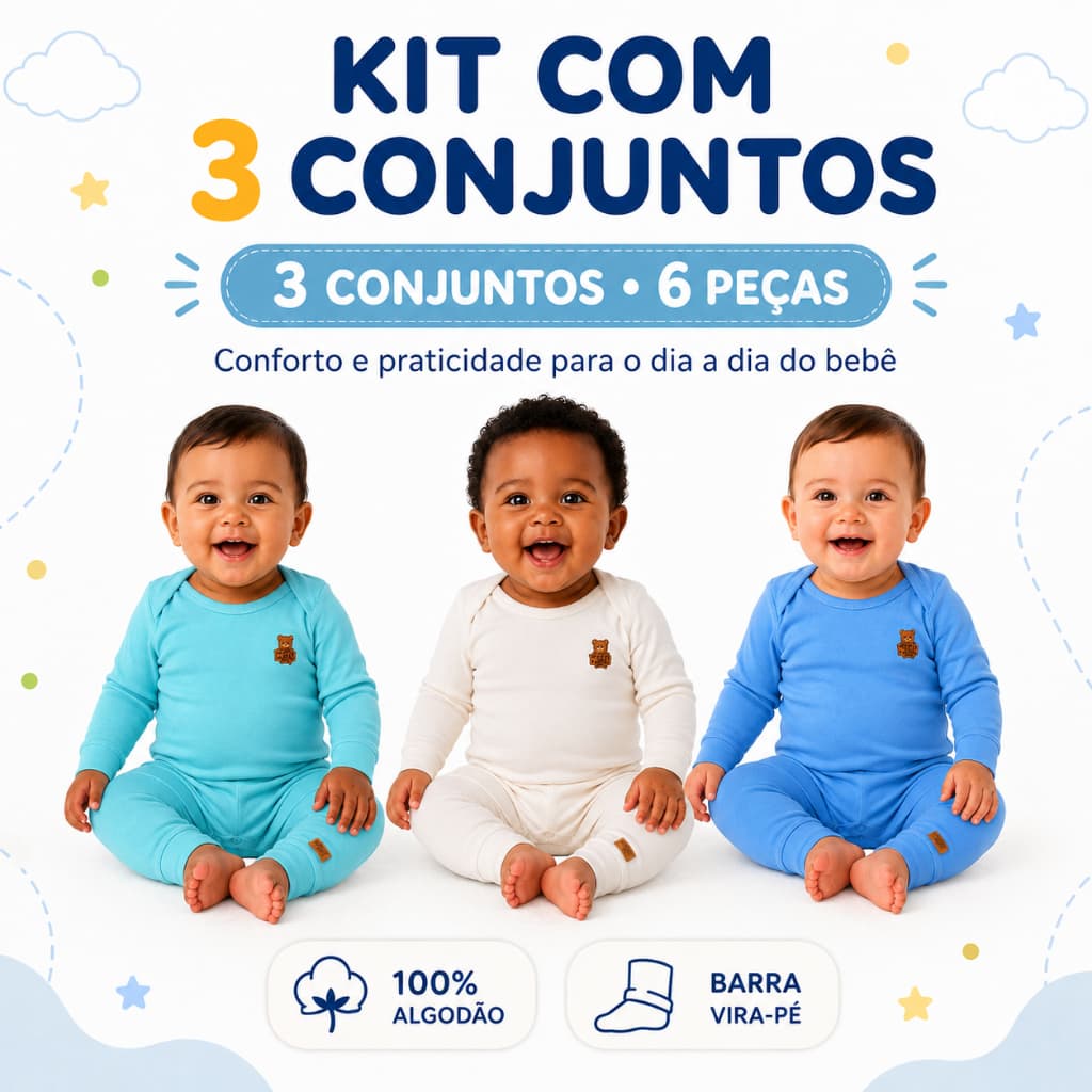 Kit 6 Roupa Bebê Menino Kit Bebê Conjunto Body Manga Longa Calça Algodão Enxoval Recém Nascido RN P M G Suedine