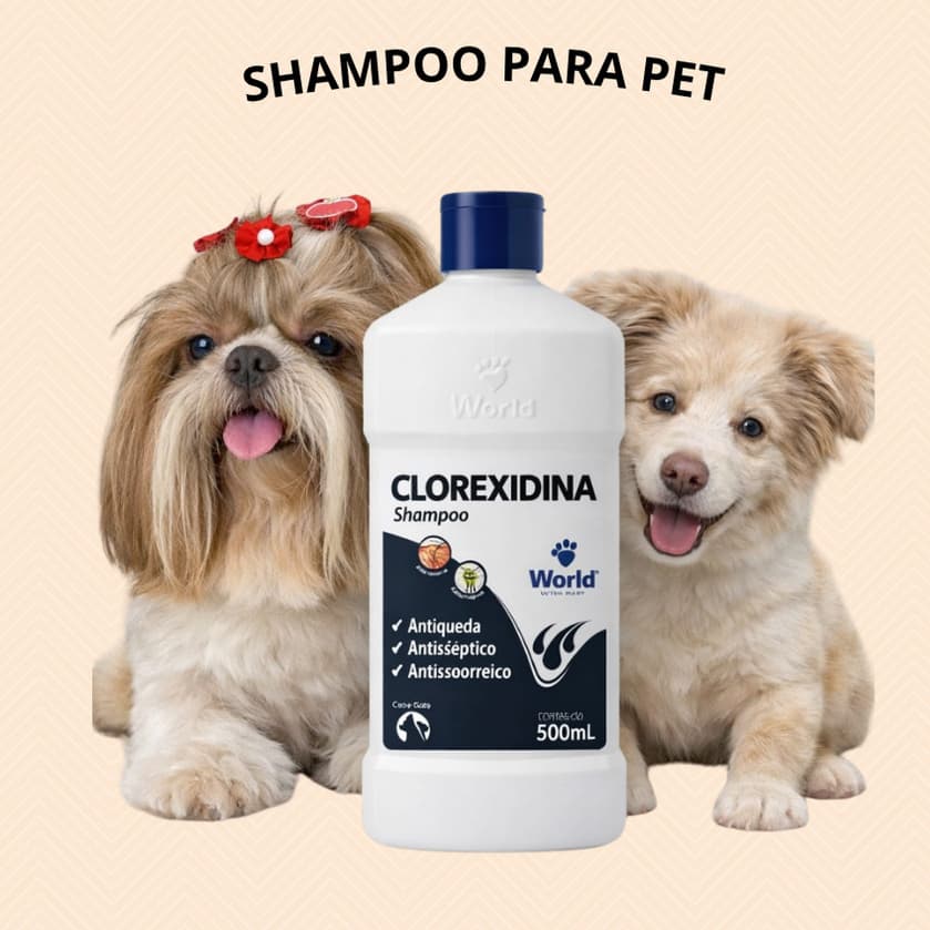 Shampoo Para Cachorro Clorexidina para Pet 500ml Antisséptico e Antisseborreico