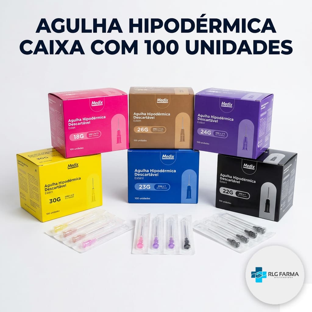 Agulha Hipodérmica Descartável 25X0,70 / 20X0,55 / 13X0,30 / 25X0,60mm Caixa C/100 - Medix