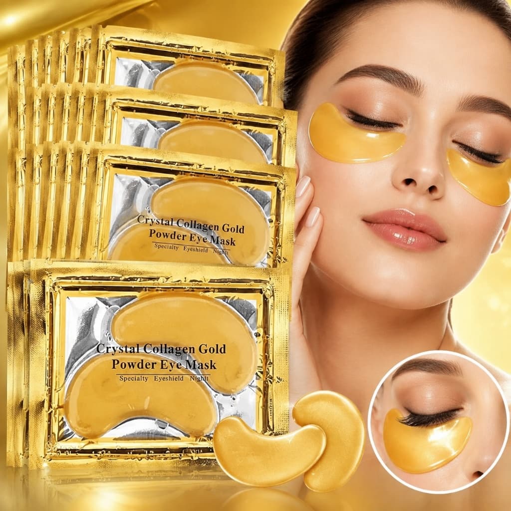 Kit 10 Pçs Adesivos de Olhos de Cristal de Ouro com Colágeno, Hidratação Extrema e Anti-Idade,para uma Pele Jovem e Glow