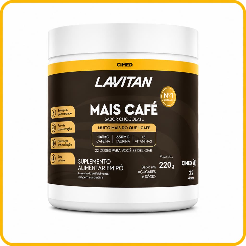 Lavitan Mais Café Sabor Chocolate 220g Cimed Suplemento em Pó Pré Treino Vitaminas Foco e Energia