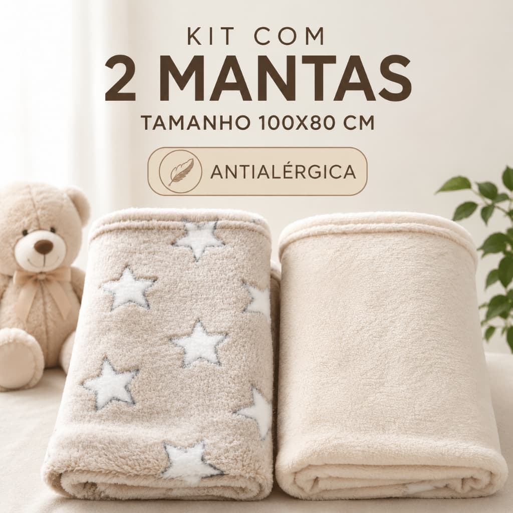 2 Mantas de Bebe Menino Menina Cobertor Microfibra Saída Maternidade Mantinha Macias Frio 100x 80 cm