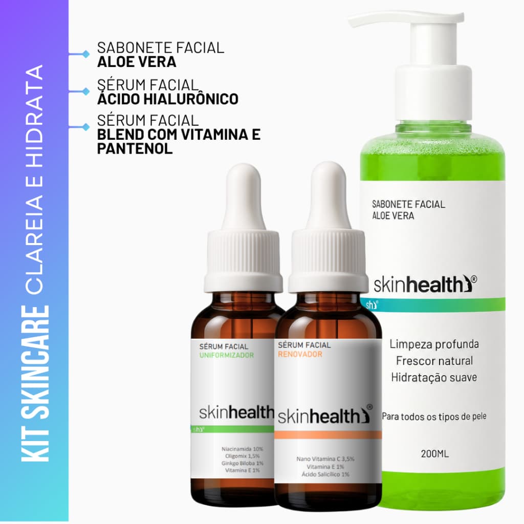 Kit Renovador e Uniformizador – Sérum Vitamina C Niacinamida e Ácido Hialurônico com Sabonete Facial