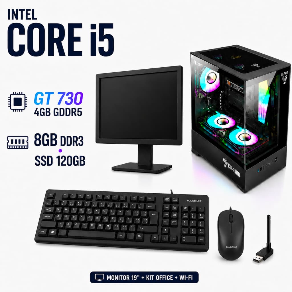 Computador Gamer Core i5 2ª/3ª 8GB DDR3 SSD 120GB GT 730 4GB GDDR5 Monitor 19 Full HD Kit Office Wi-Fi