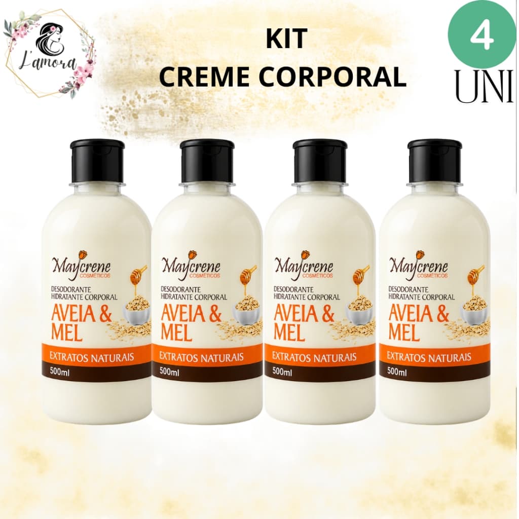 kit 4 creme corporal aveia e mel 500ml maycrene
