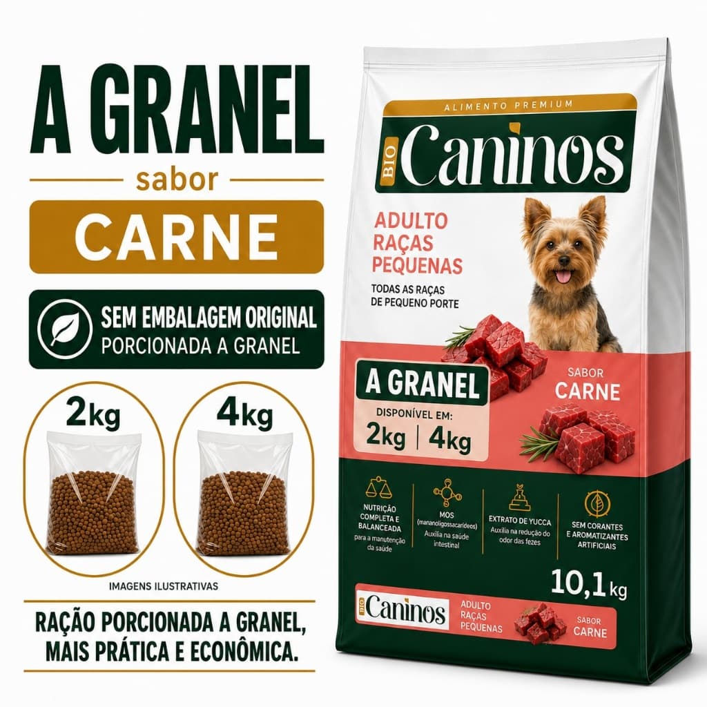 Ração para Cachorro Adulto Raças Pequenas Sabor Carne 2Kg A Granel