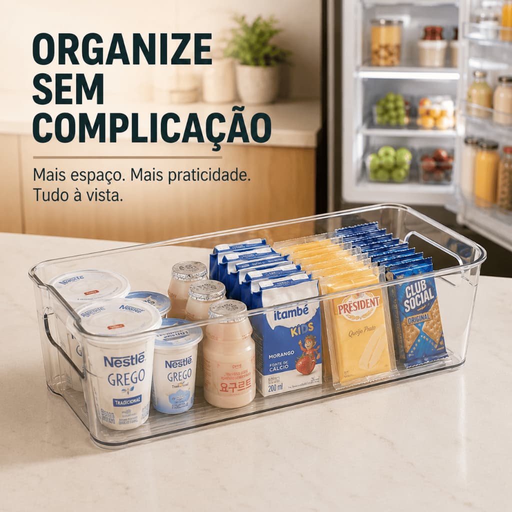 Organizador Multiuso Transparente Geladeira Cozinha Armário Despensa Banheiro 37,5cm Organização PET