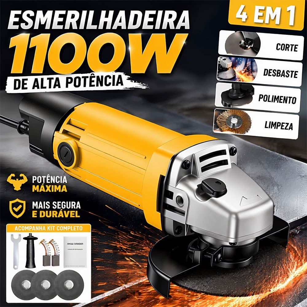Esmerilhadeira Angular Profissional Azul 220V Para Construção, Oficina e Trabalhos Domésticos