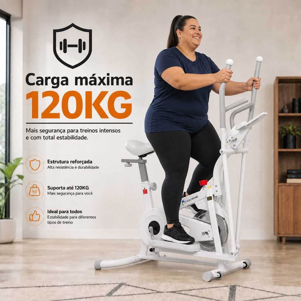 Bicicleta Ergométrica com Elíptico 2 em 1 Resistência por Feltro Monitor LCD para Casa 120kg