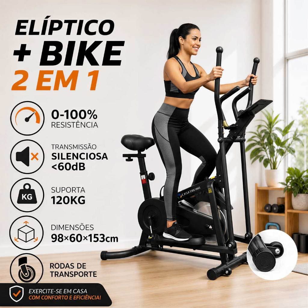 Elíptico Bicicleta Ergométrica 2 em 1 Resistência por Feltro Silencioso Casa Academia 120kg