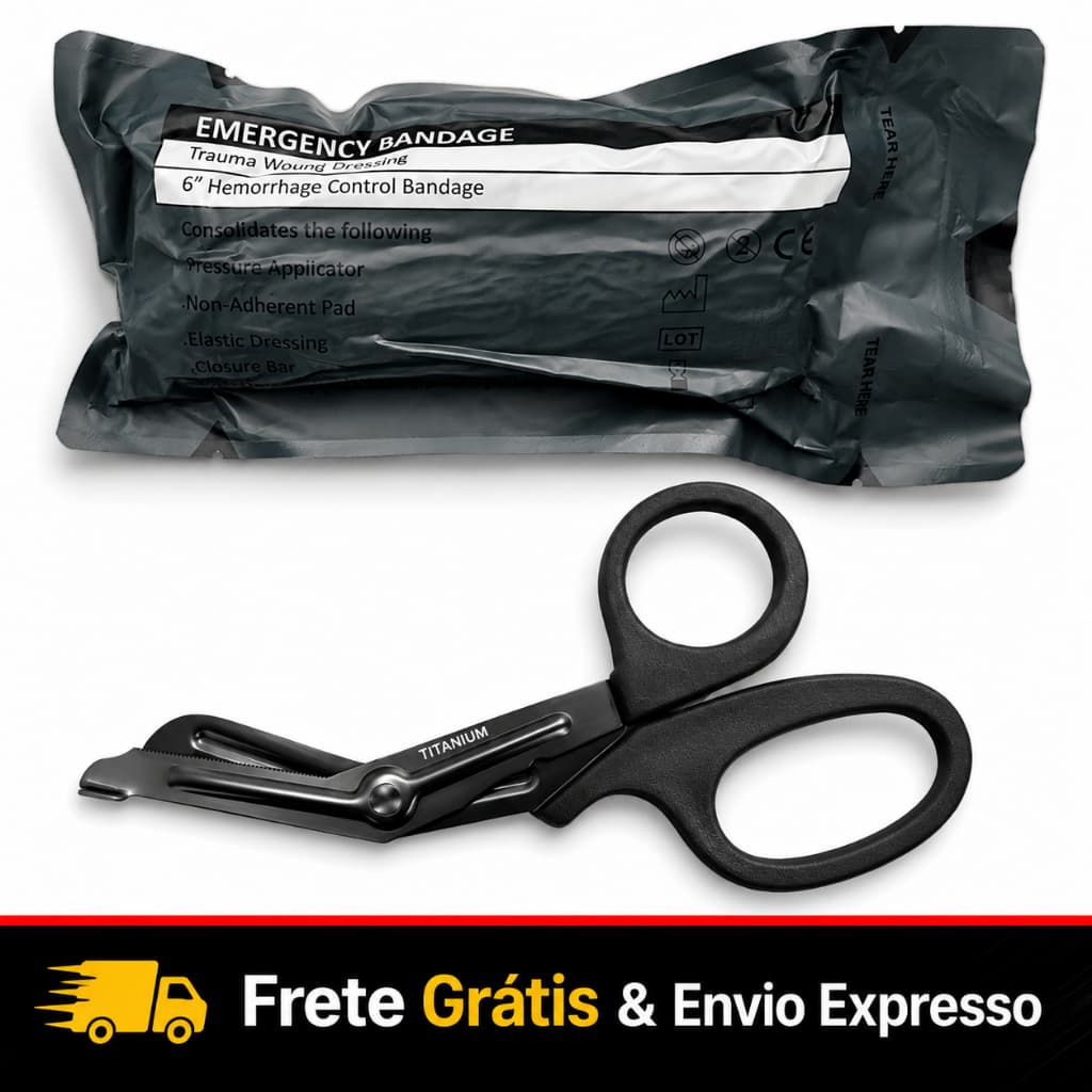 Kit Bandagem Atadura Israelense 6 Polegadas + Tesoura de Ponta Romba - APH Tático/Primeiros Socorros - Pronta Entrega