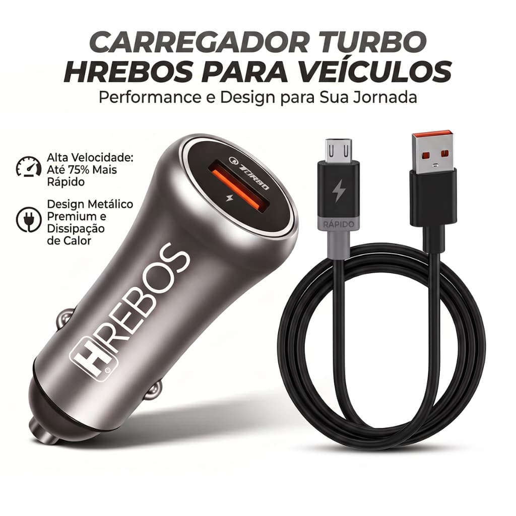 HREBOS Carregador veicular Compatível com Micro-USB (V8), Type-C ou Lightning Proteção de carregamento rápido