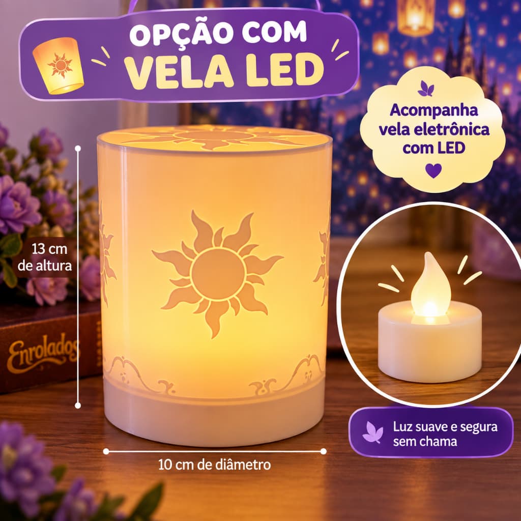 Luminária Rapunzel Enrolados 13cm | Abajur Decorativo com Vela LED ou Lâmpada | Decoração Infantil