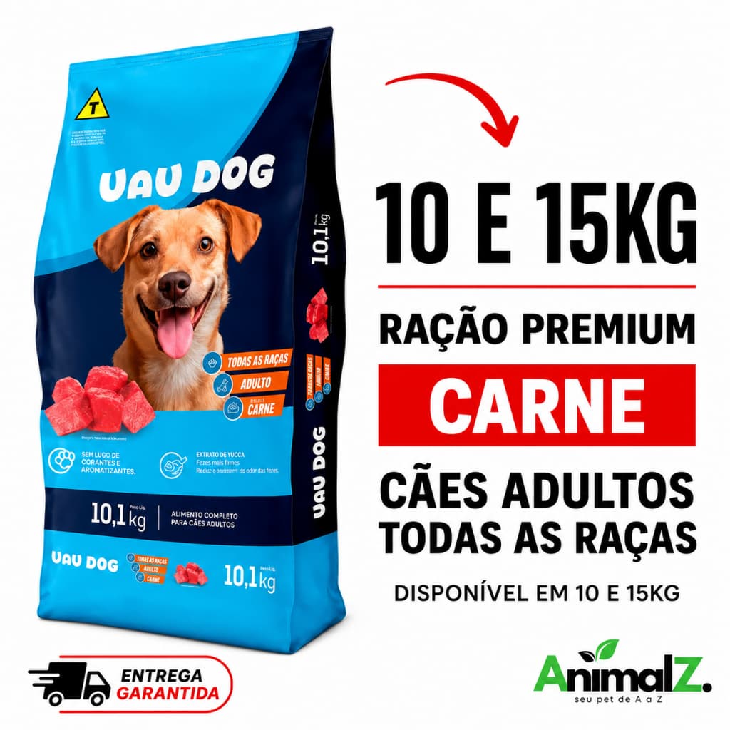 Racao Para Caes Adultos Cachorro Adulto Todas as Raças Uau Dog Sabor Carne 15kg