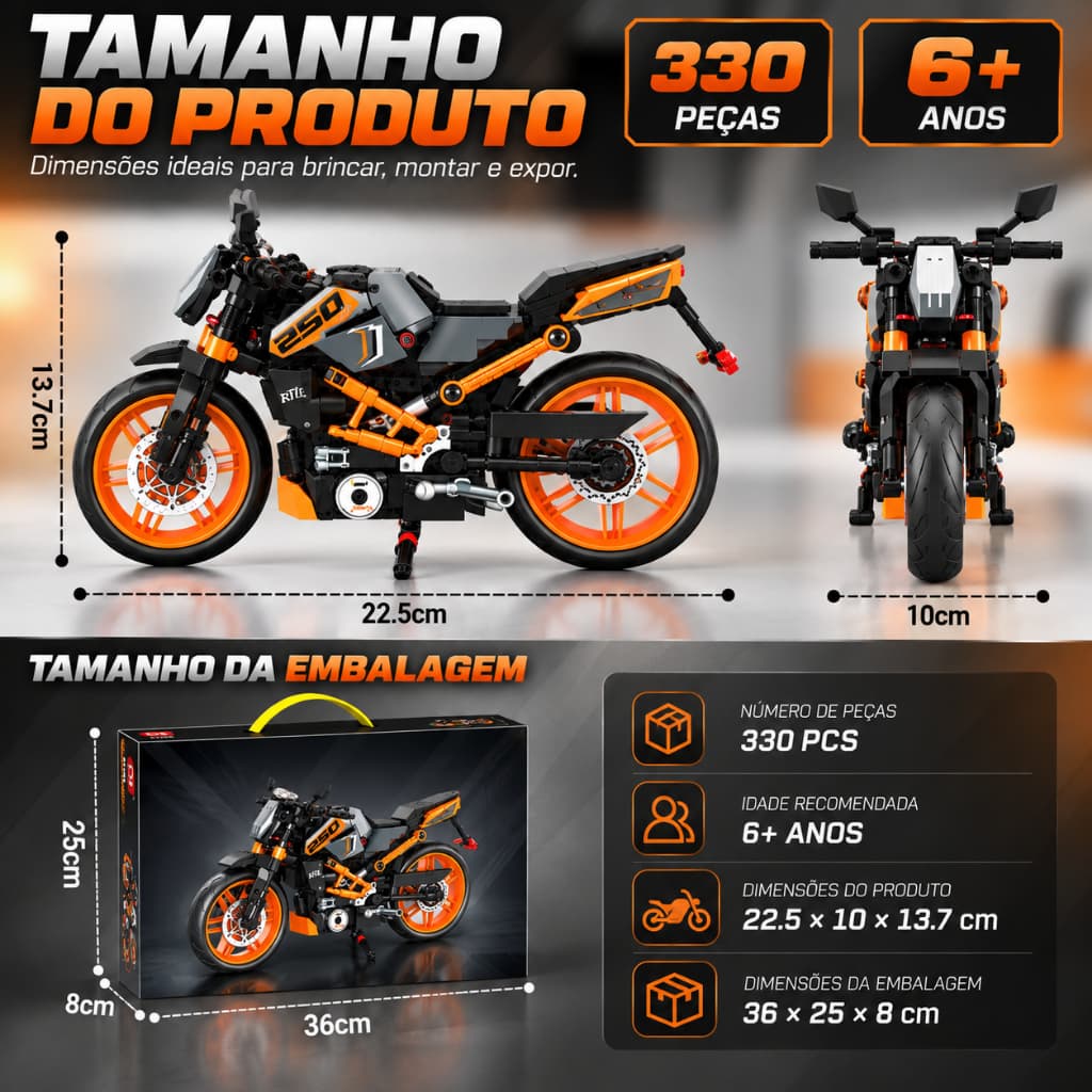 Moto KTM Duke Blocos de Montar Compatível com 330 Peças Lego Brinquedo para Crianças e Adultos