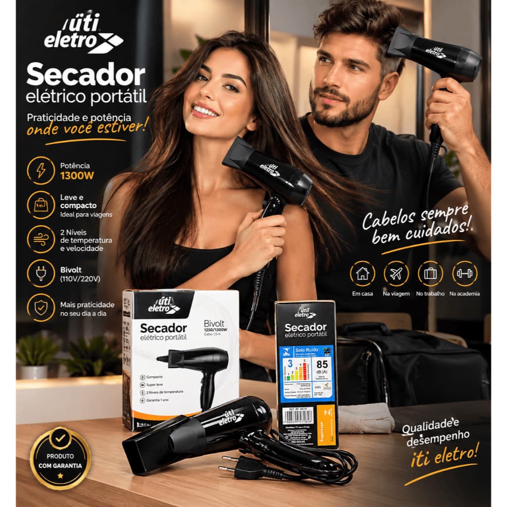 Mini Secador de Cabelo Profissional Portátil Dobrável Bivolt para Viagem