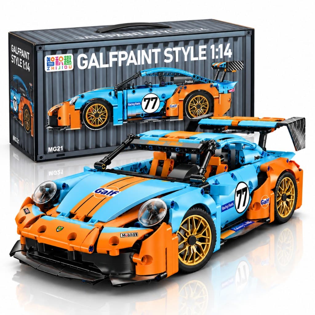 Carro Technic Porsche 911 GT3 RS Gulf +1000 Peças 1:14 Blocos de Montar Com Caixa Compatível com Lego