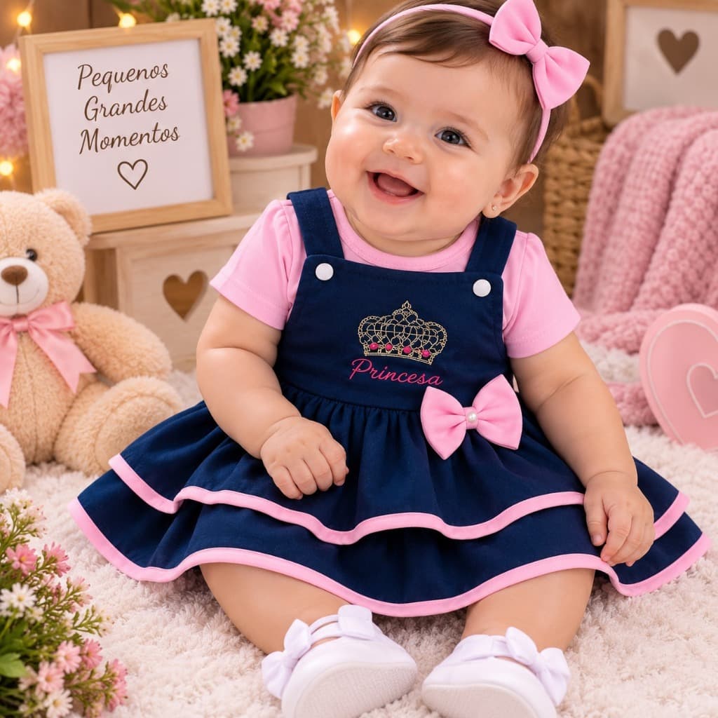 Vestido + Blusinha para Bebê menina estiloso 3 a 6 meses