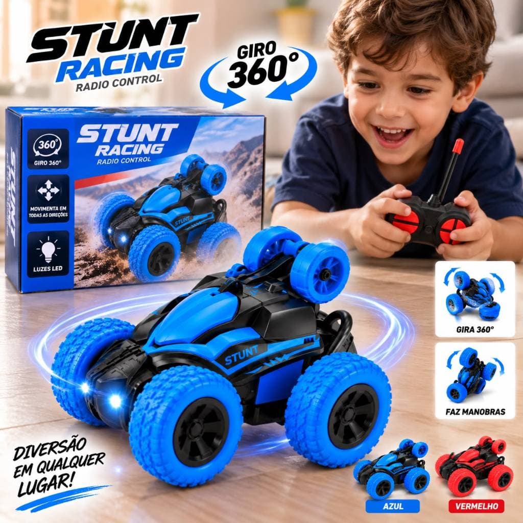 Carrinho Carro Maluco Controle Remoto Brinquedo infantil Gira 360° com Luz LED para Criança