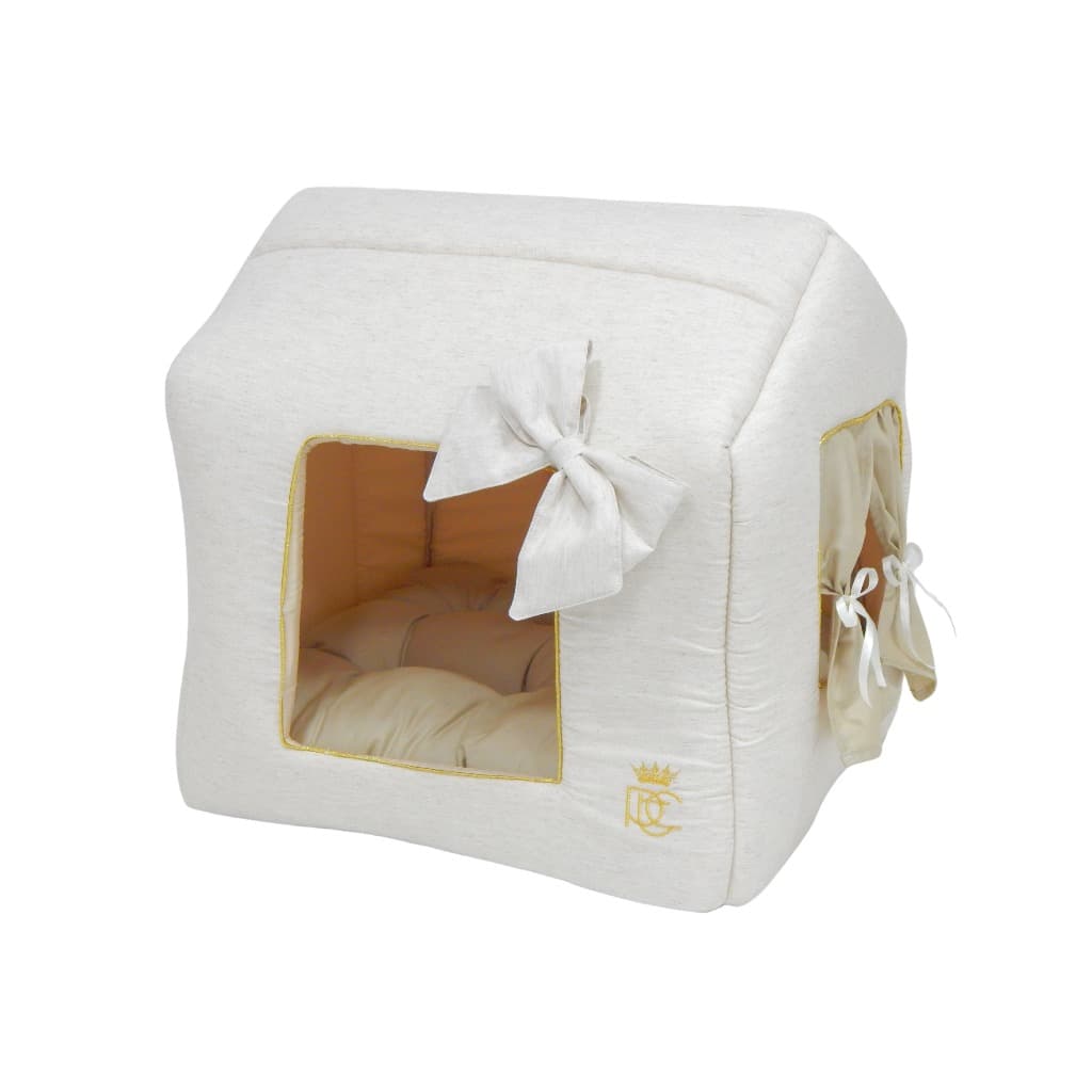 Casinha Pet Para Cachorro E Gato Cabana Luxo Pata Chic Línea Linho Almofada Macia