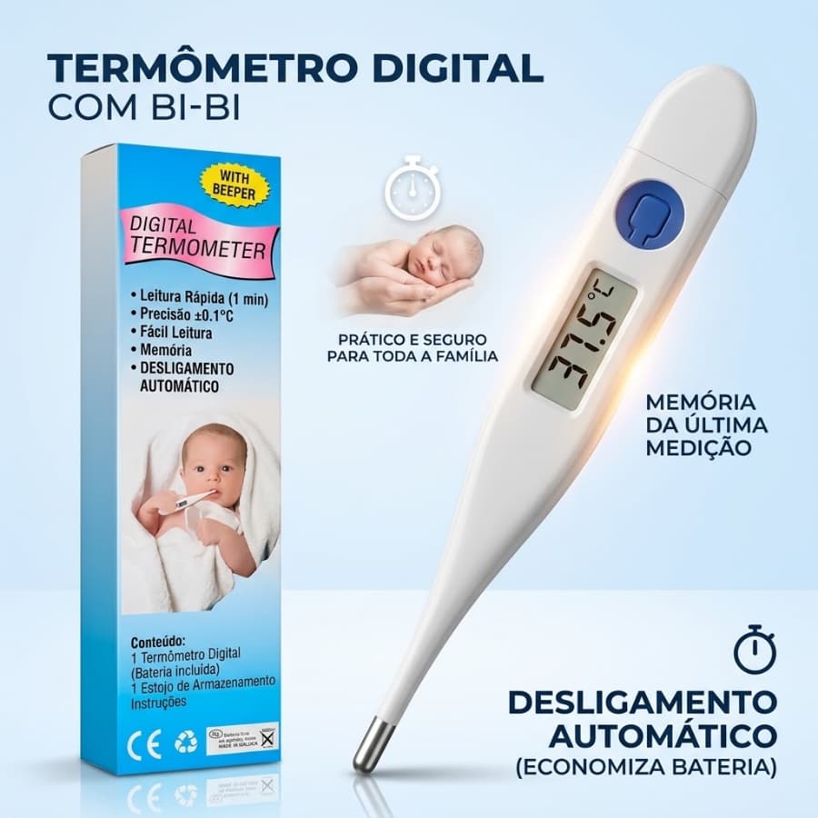 Termometro Digital Display LCD Desligamento Automatico Rapida Medição Para Adultos Crianças Infantil Medidor de Corporal