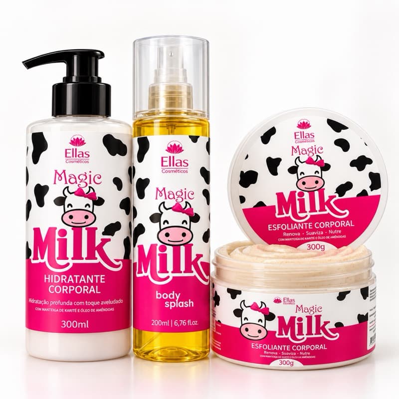 Kit Vaquinha Magic Milk Hidratante Corporal + Esfoliante Corporal + Body Splash 200ml