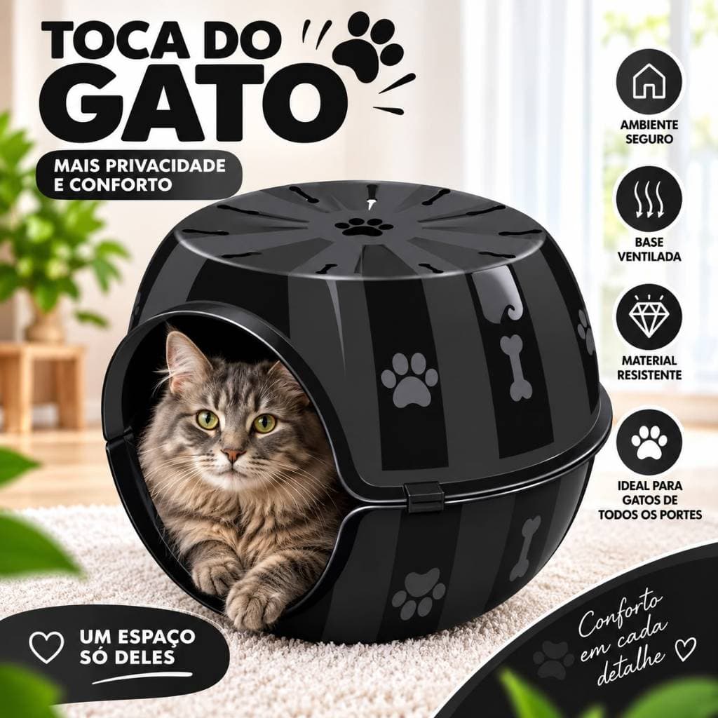 Toca para Gatos Casinha Pet Preta Ventilada Confortável Cama Iglu para Gatos
