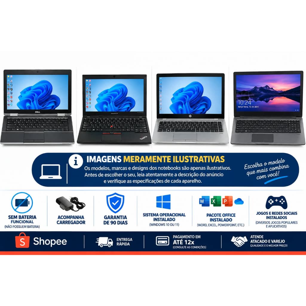 Notebook / Netbook  SEM BATERIA | Usado | Revisado | Dual Core | Celeron | Pentium com GARANTIA