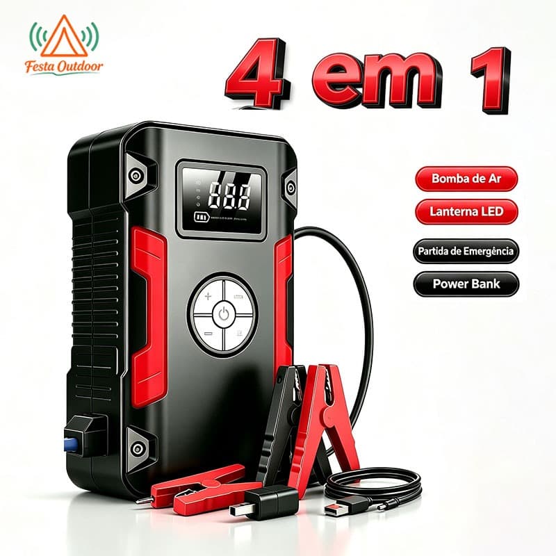 Festa Kit Auxiliar Partida 4 em 1 30000mAh 150PSI Compressor Ar Power Bank Lanterna Carregador 12V Portatil Veicular