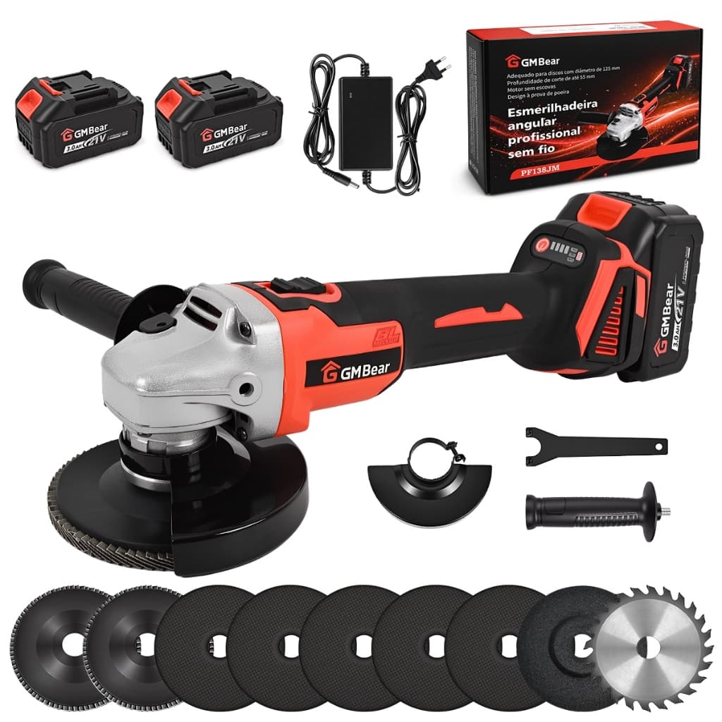 Esmerilhadeira Angular Sem Fio,com 2 Baterias e 3 Velocidades para Corte,1300w Esmerilhadeira Elétrica Angular Lixadeia