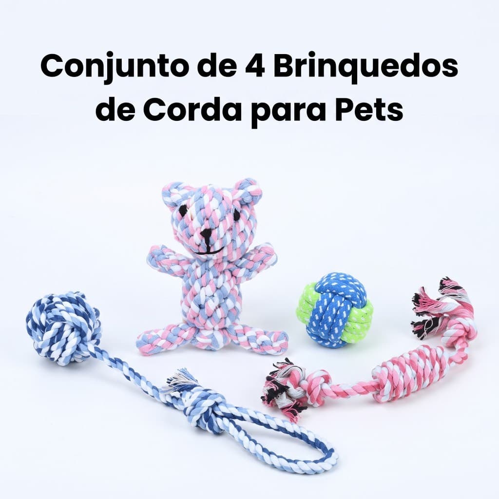 Kit 4 Brinquedo Mordedor de Corda Resistente Brinquedo Interativo para Cachorro Filhote e Cachorro Pequeno