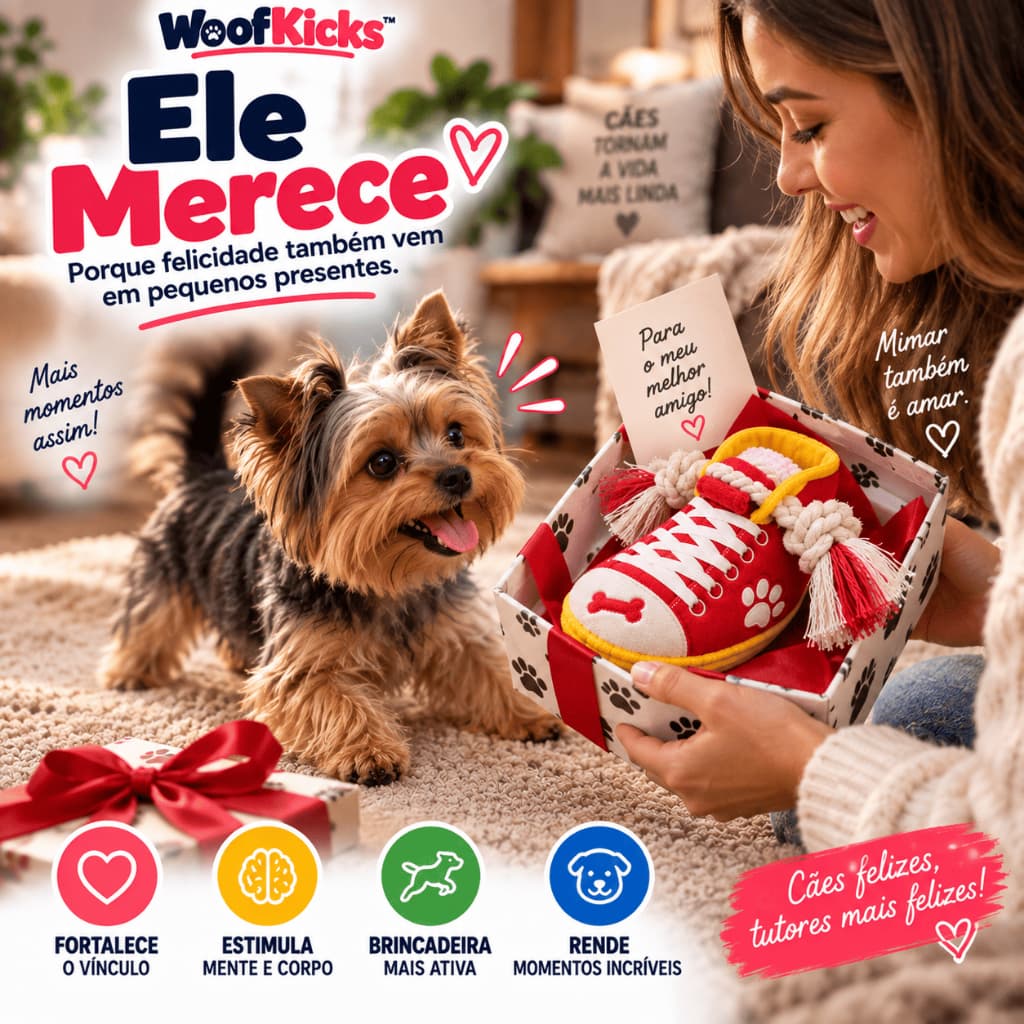 Brinquedo Pet - Pelúcia com Corda e Apito Mordedor Pet WoofKicks - Brinquedo para Cachorros - 18cm