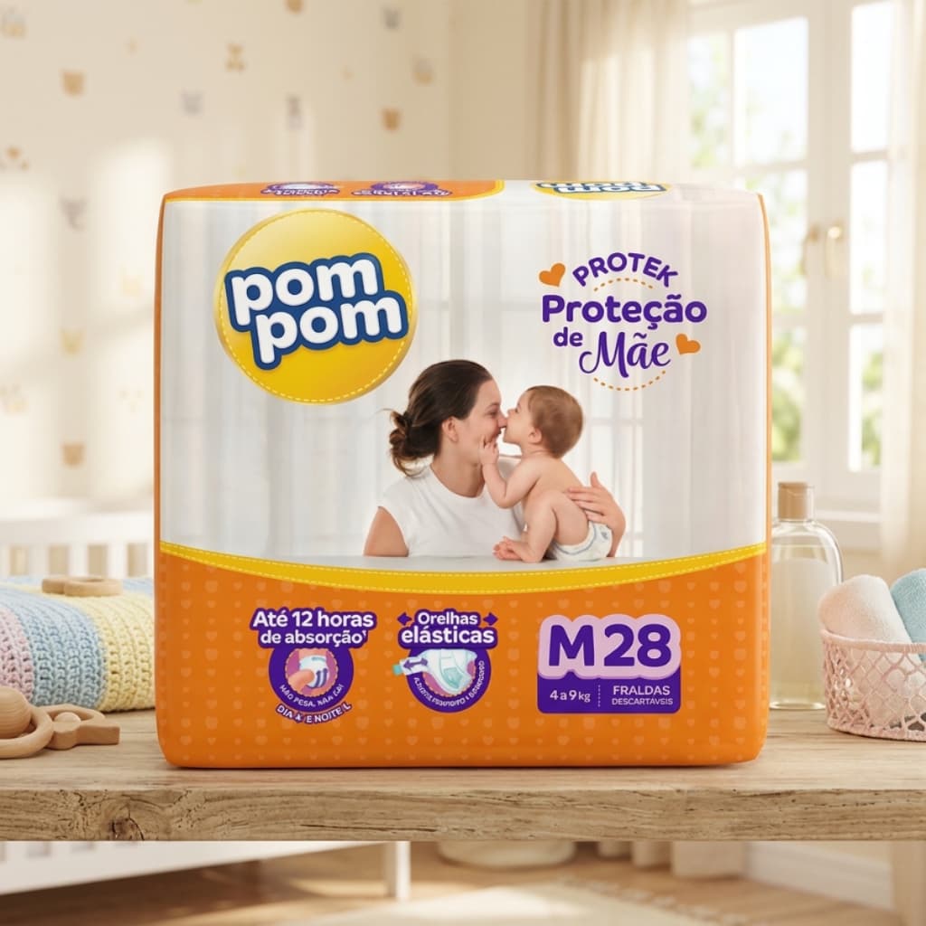 Fralda Descartável Pompom Tamanho M Para 4Kg até 9kg