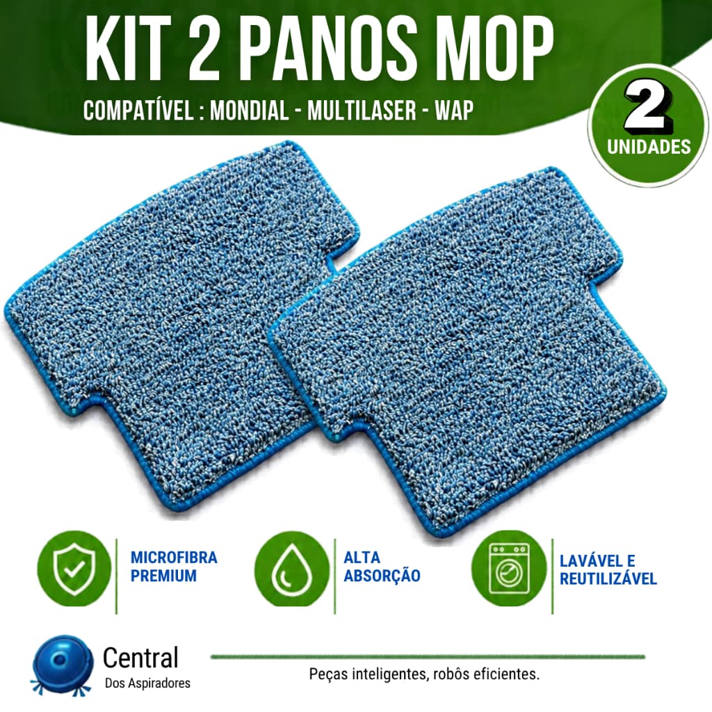 KIT 2 Panos Mop p/ Robô Aspirador Mondial, Multilaser Ho041 E Wap