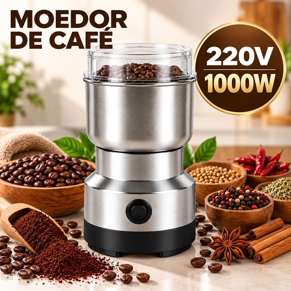 Moedor de Café Elétrico 1000W 220V em Aço Inox para Grãos Temperos e Especiarias