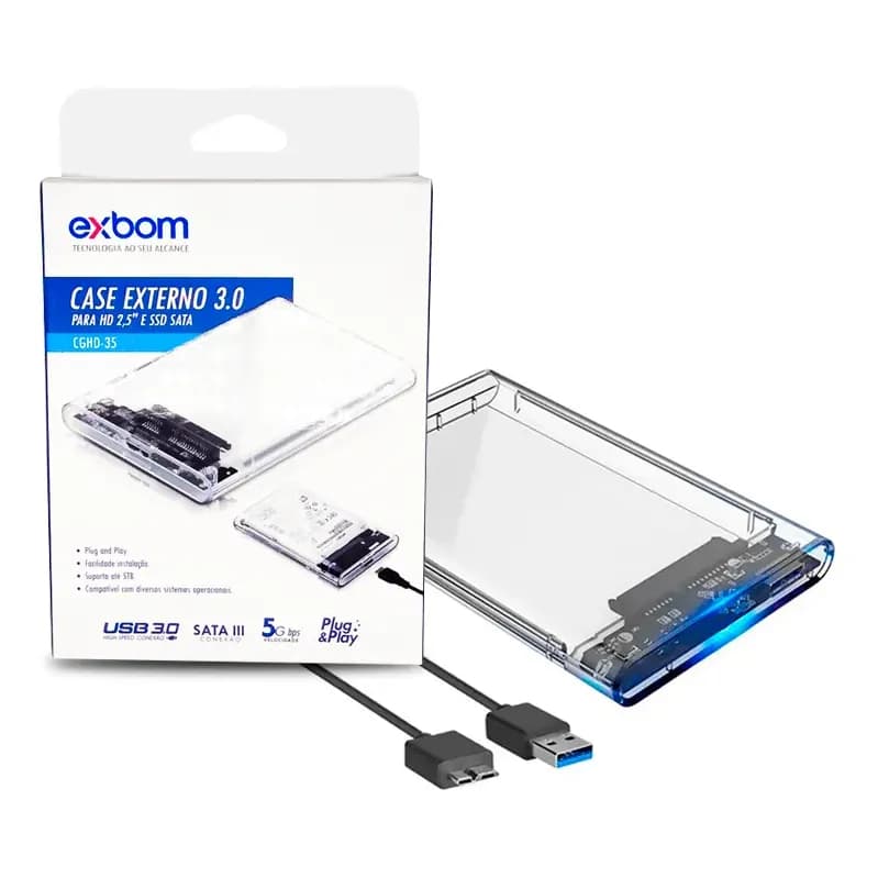 Case HD SSD 2.5 SATA USB 3.0 Externo Transparente 6Gbps